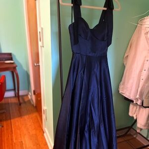 A-line Sweetheart Sweep Train Satin Dress With Bow LIKE NEW